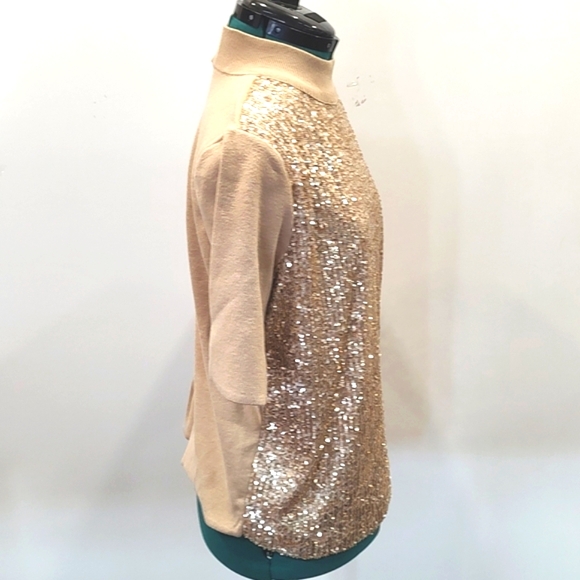 Ann Taylor Gold Sequins Short Sleeve Turtleneck Sweater Medium NWT - Picture 3 of 9
